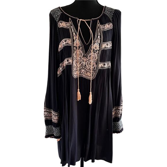 Free People Wind Willow Peasant Mini Boho Embroid. Dress - LG - Picture 5 of 11